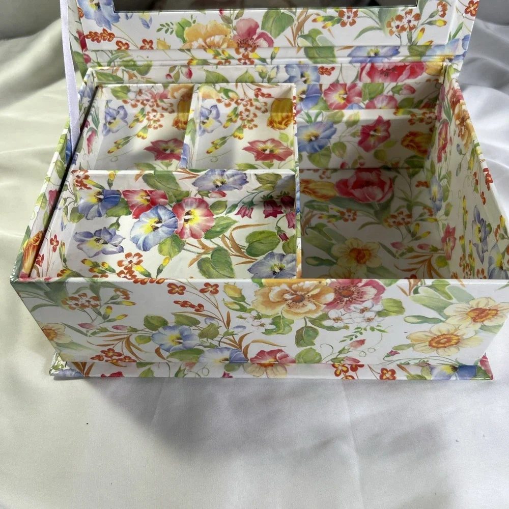 Vintage Kmart Ladies Fashion Jewelry Box Removable‎ Tray Floral Design White